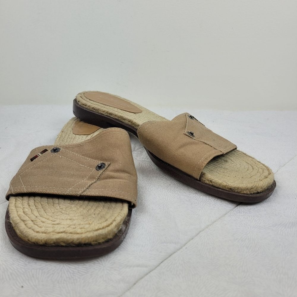 Lizflex Slide Sandals tan canvas uppers faux pocket detail boho espadrille 9.5